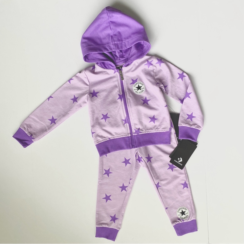 NWT Converse Toddler Girl Purple Stars 2-Piece Matching Zip-up Hoodie Set